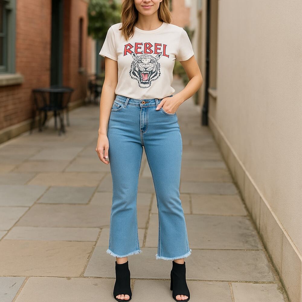 Light Wash Cropped Wide Leg Jeans Raw Hem Button Fly Frayed Denim